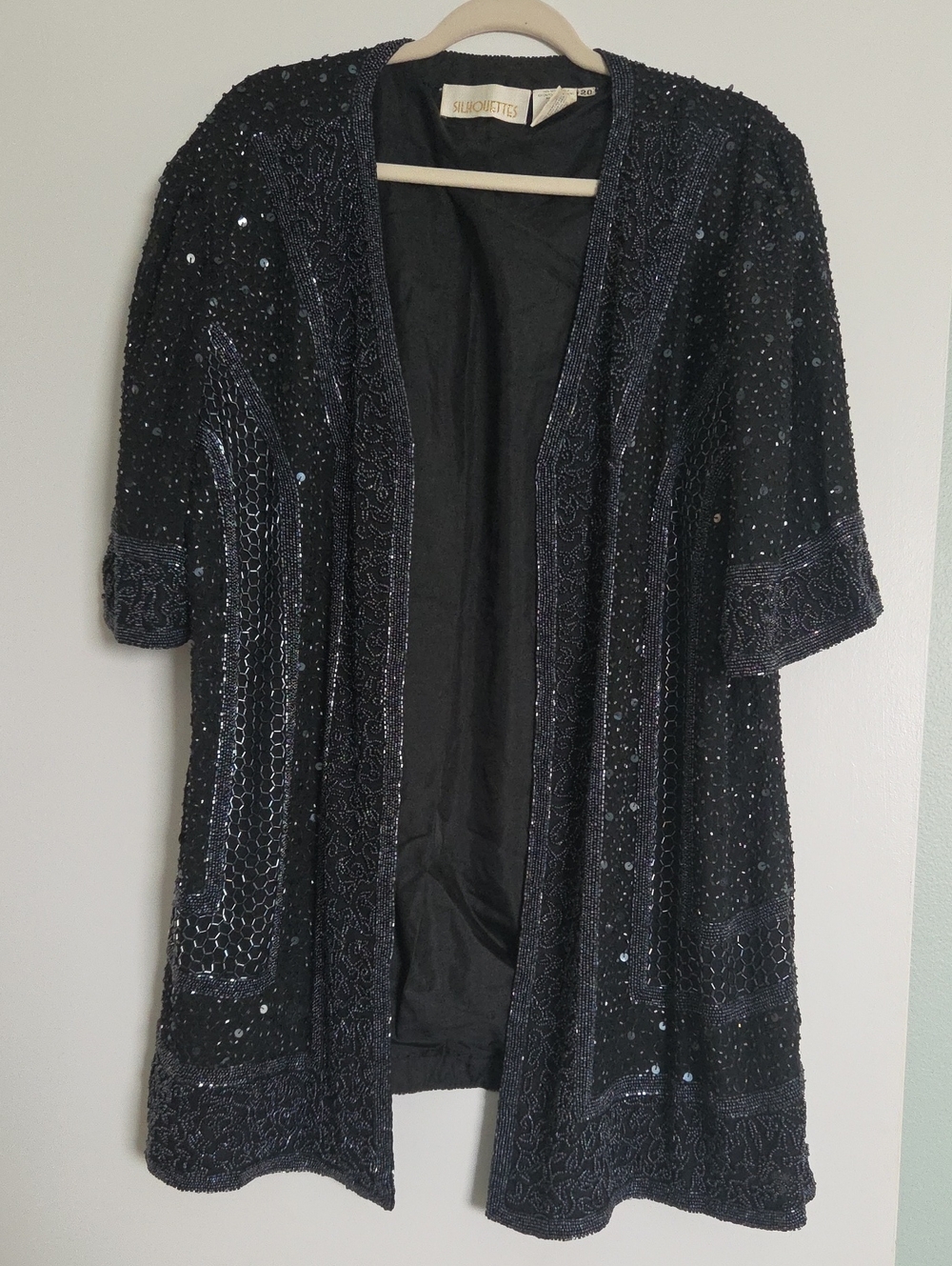 Silhouette Black Sequin & Bead Open-Front Cardigan